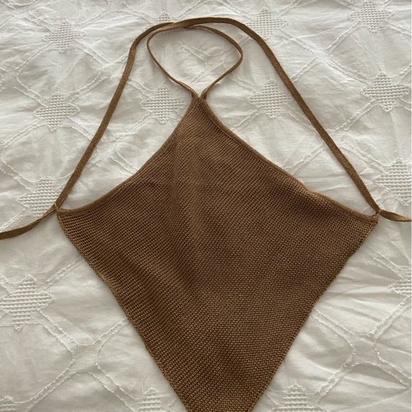 Zara light brown and gold knit tie back halter top - Picture 1 of 1